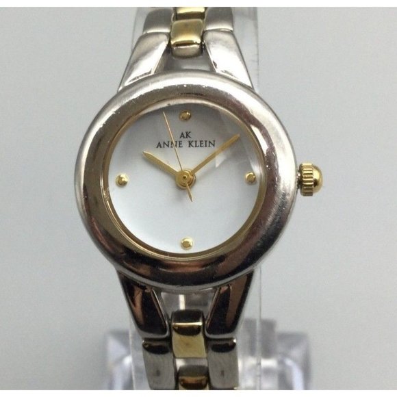 Anne Klein Watch Women Gold Silver Dual Tone Round Dial New Battery 6.75"